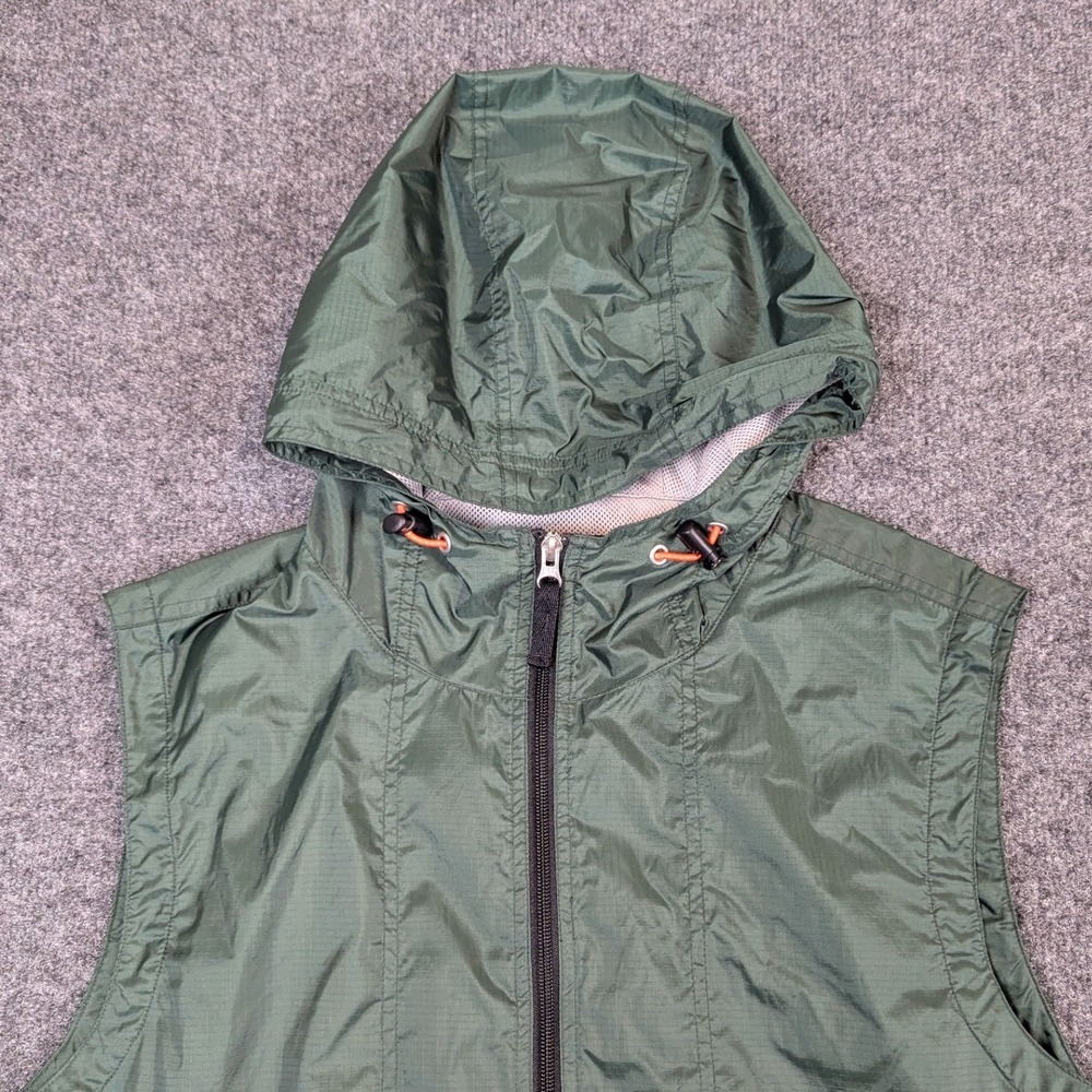 Vintage Y2K Gap Hooded Windbreaker Vest Green Ripstop Nylon Mesh Mens Medium